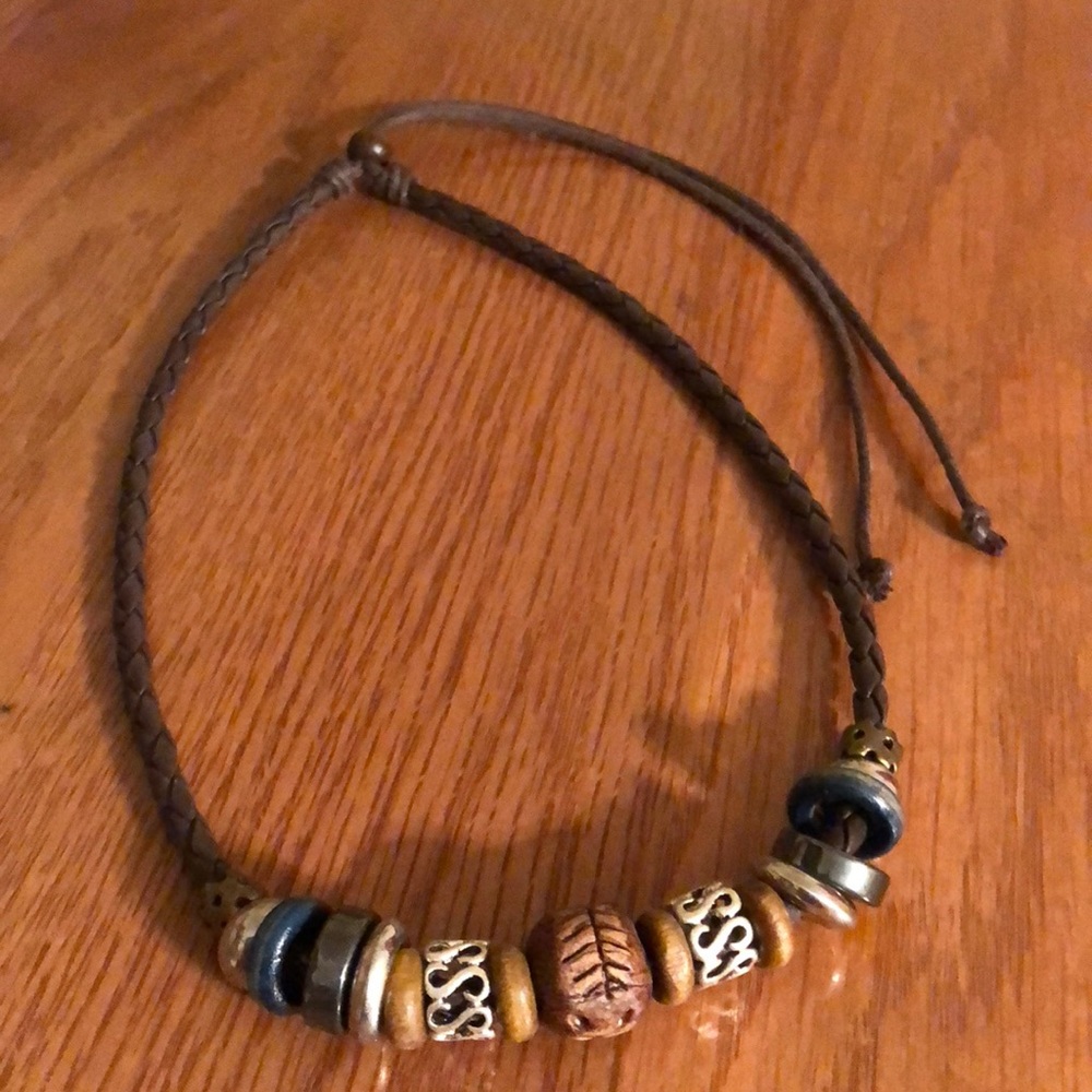 Leather beaded necklace- NWOT